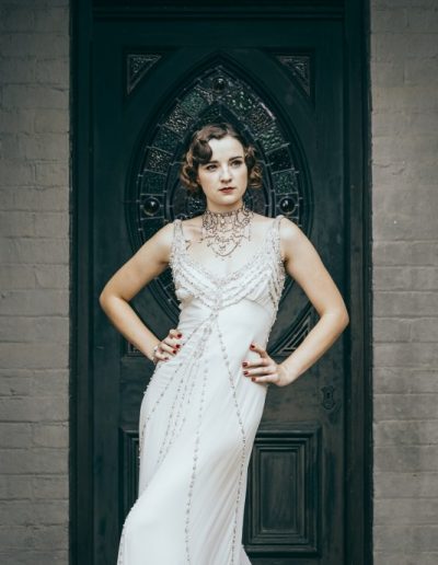 Bridal wear from Gwendolynne Gowns. Head pieces, earrings & accessories from Elysian Creations. Hair and Makeup by Dana Leviston and The Distinctive Dame. Photography by Phoebe Powell Photography.