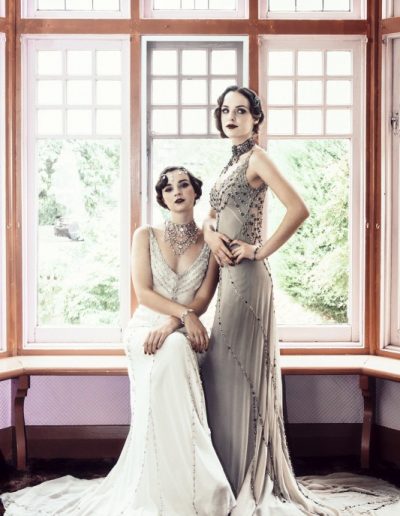 Bridal wear from Gwendolynne Gowns. Head pieces, earrings & accessories from Elysian Creations. Hair and Makeup by Dana Leviston and The Distinctive Dame. Photography by Phoebe Powell Photography.